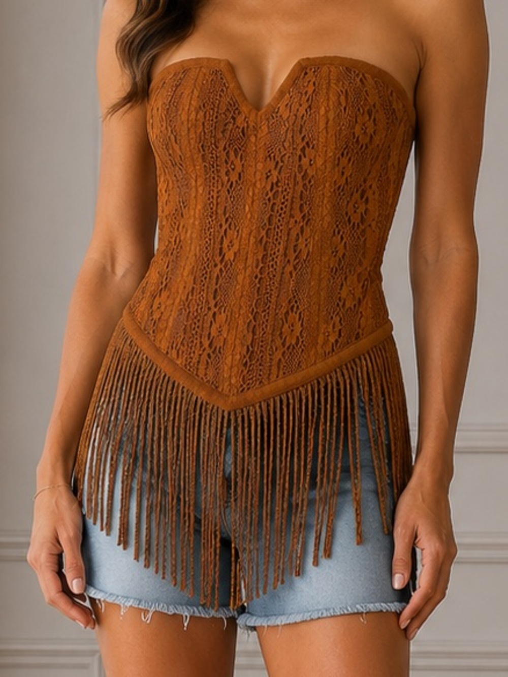 Lace Bustier With Fringe